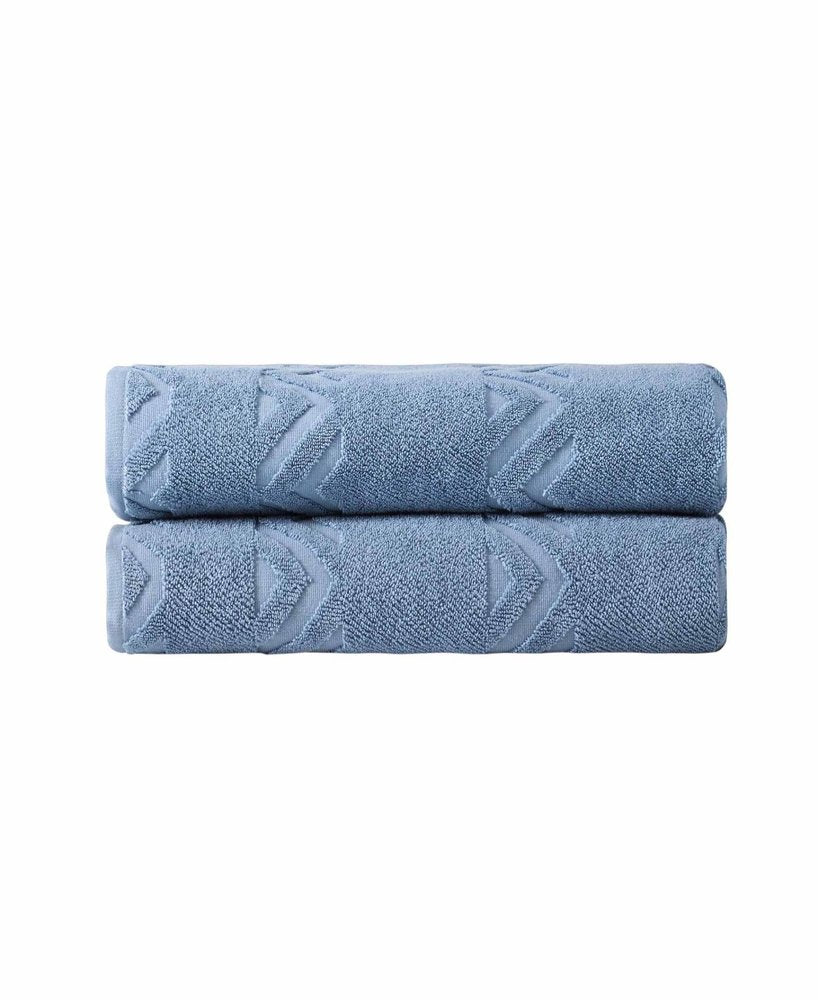 Set of Two White Geometric Turkish Cotton 27" X 54" Bath Towels