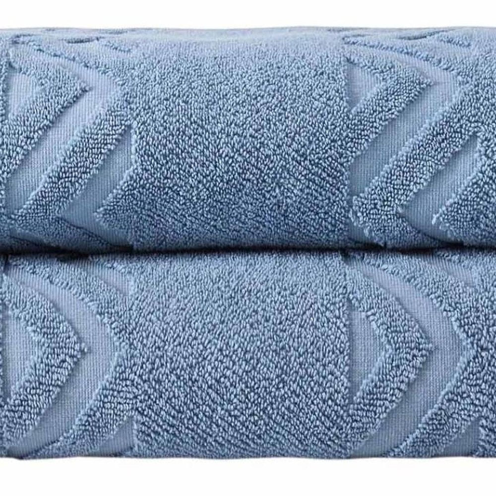 Set of Two White Geometric Turkish Cotton 27" X 54" Bath Towels