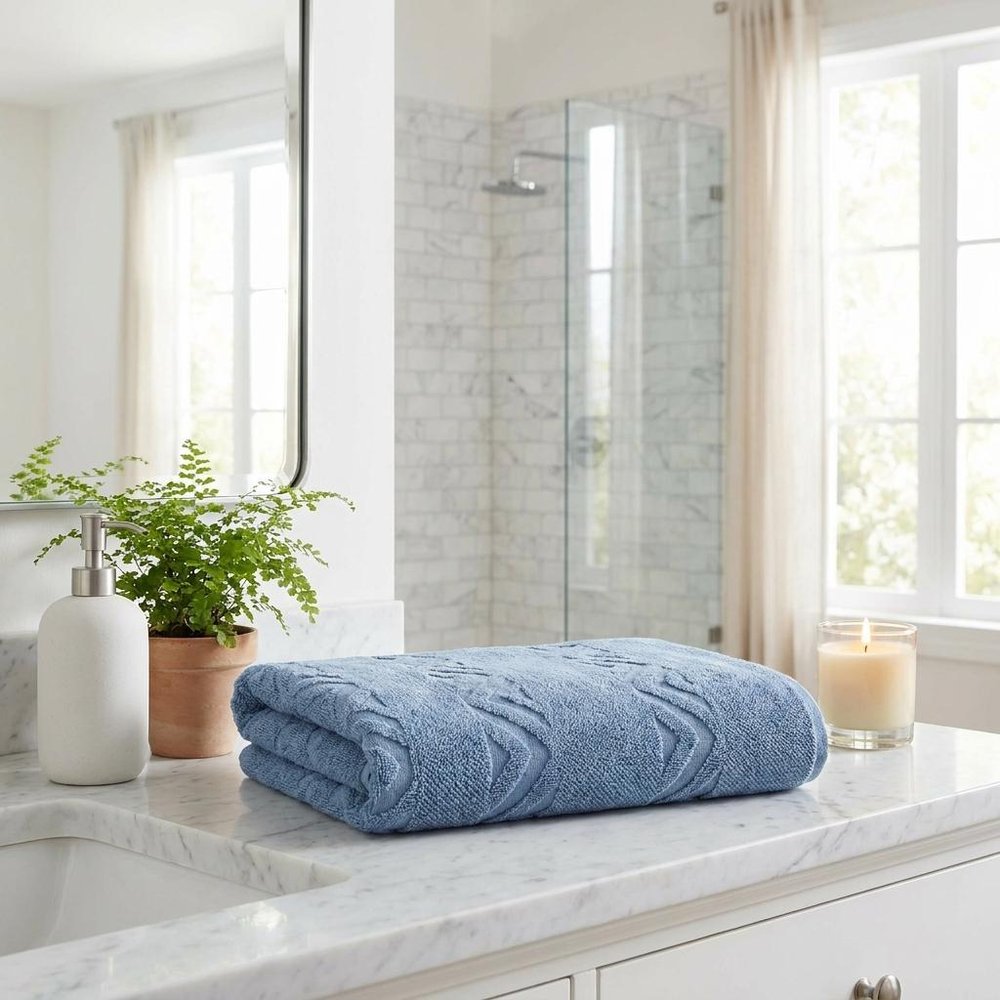 Set of Two White Geometric Turkish Cotton 27" X 54" Bath Towels