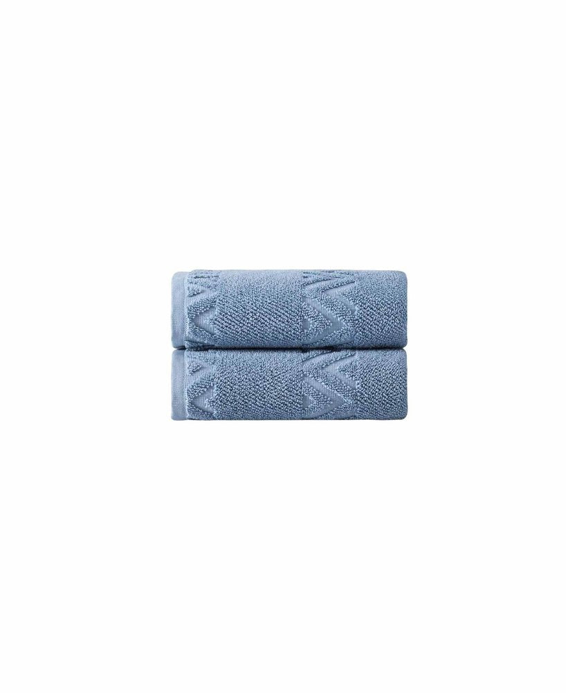 Set of Two White Geometric Turkish Cotton 16" X 30" Hand Towels