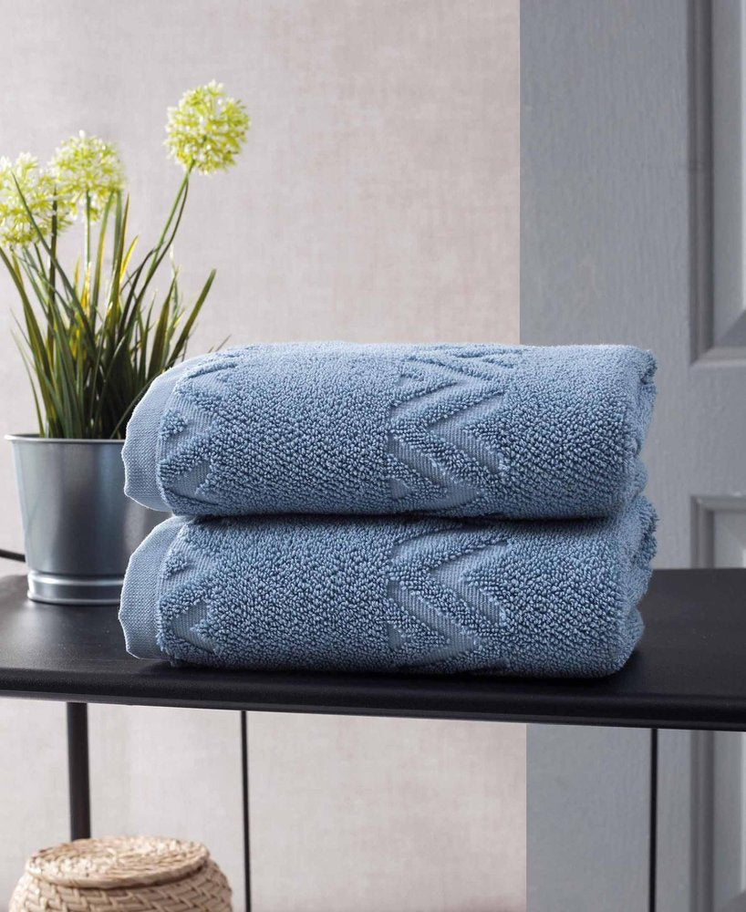Set of Two White Geometric Turkish Cotton 16" X 30" Hand Towels