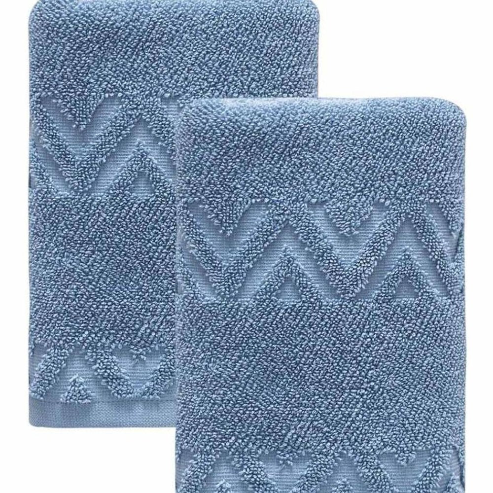 Set of Two White Geometric Turkish Cotton 16" X 30" Hand Towels
