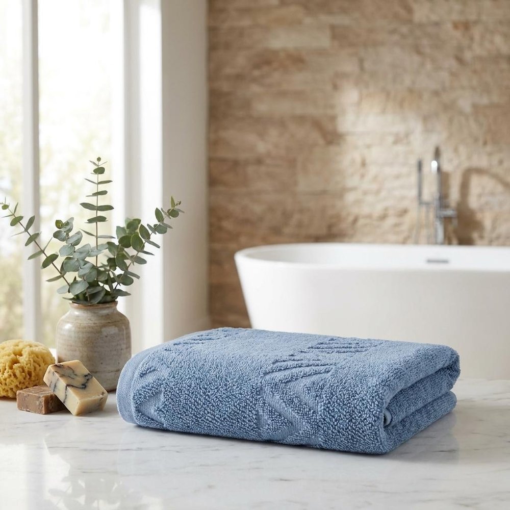 Set of Two White Geometric Turkish Cotton 16" X 30" Hand Towels
