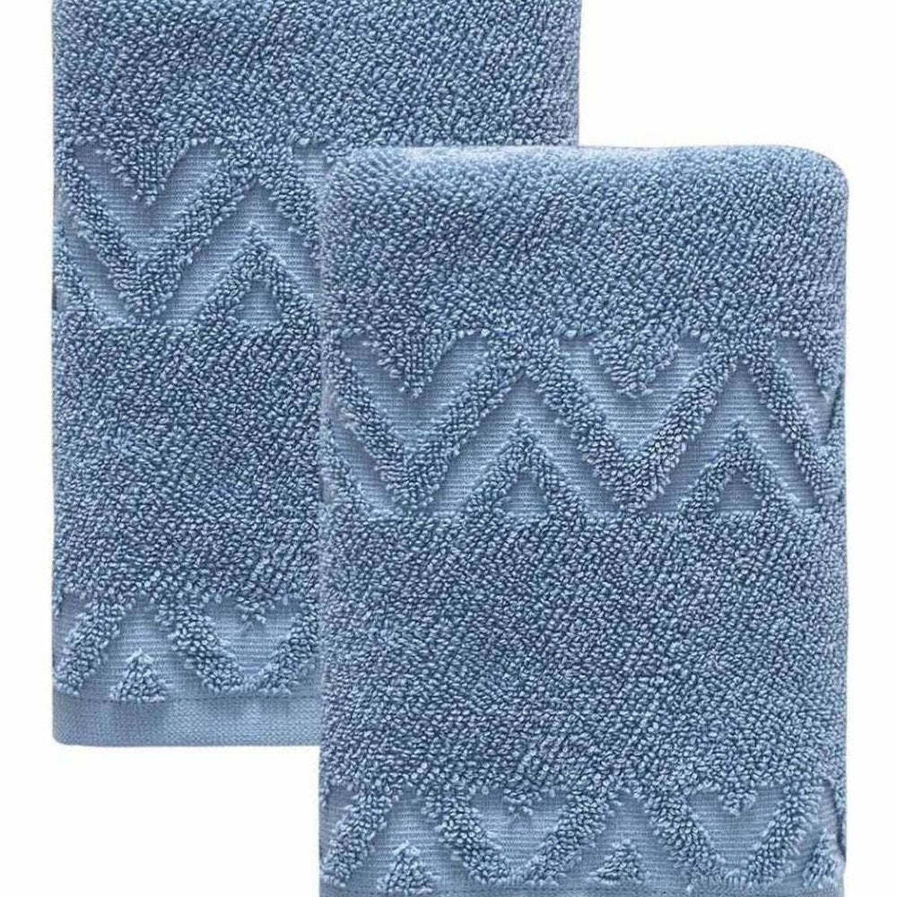 Set of Two White Geometric Turkish Cotton 16" X 30" Hand Towels