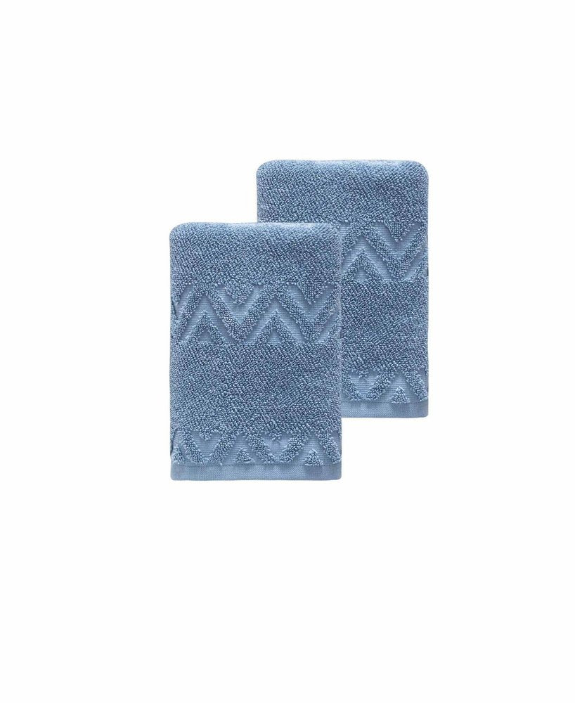 Set of Two White Geometric Turkish Cotton 16" X 30" Hand Towels