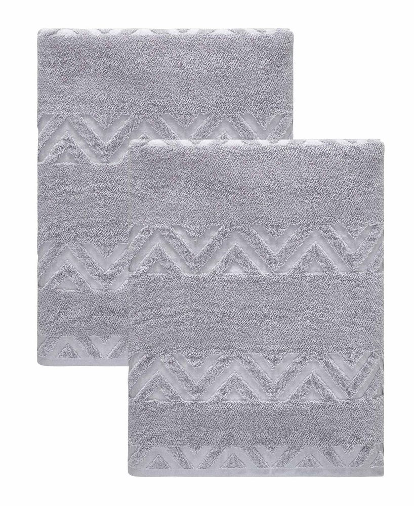 Set of Two White Geometric Turkish Cotton 40" X 70" Bath Sheet