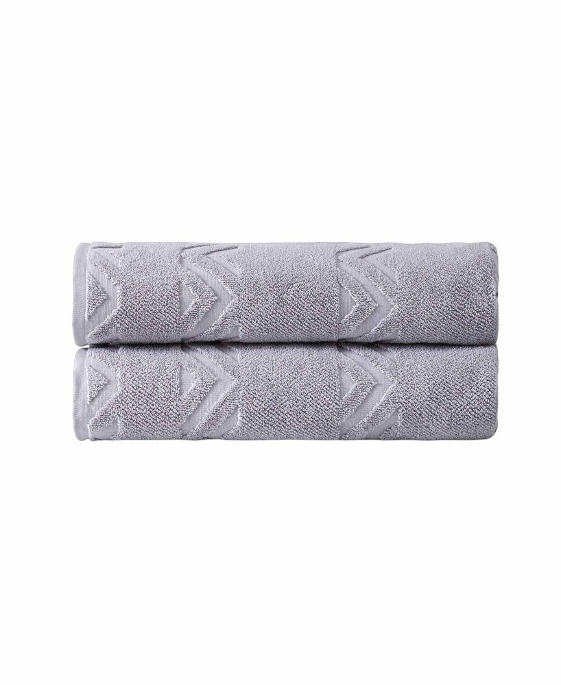 Set of Two White Geometric Turkish Cotton 40" X 70" Bath Sheet