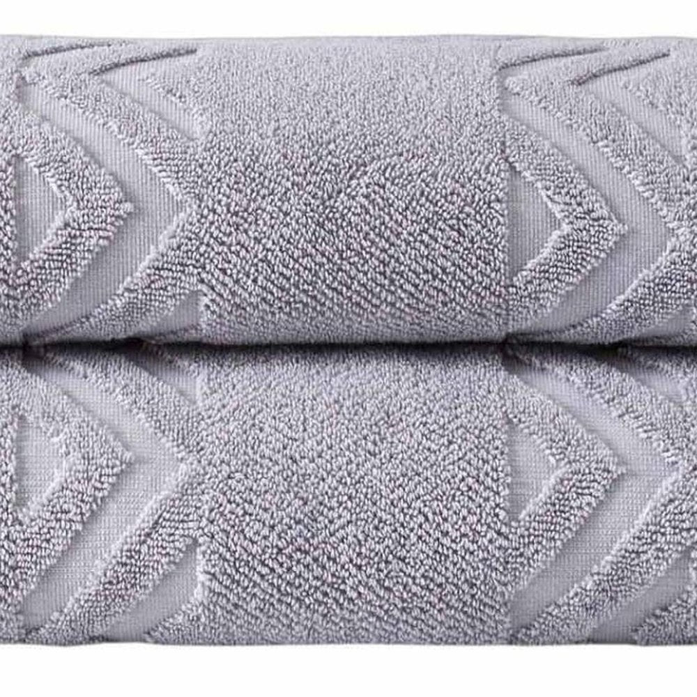 Set of Two White Geometric Turkish Cotton 40" X 70" Bath Sheet