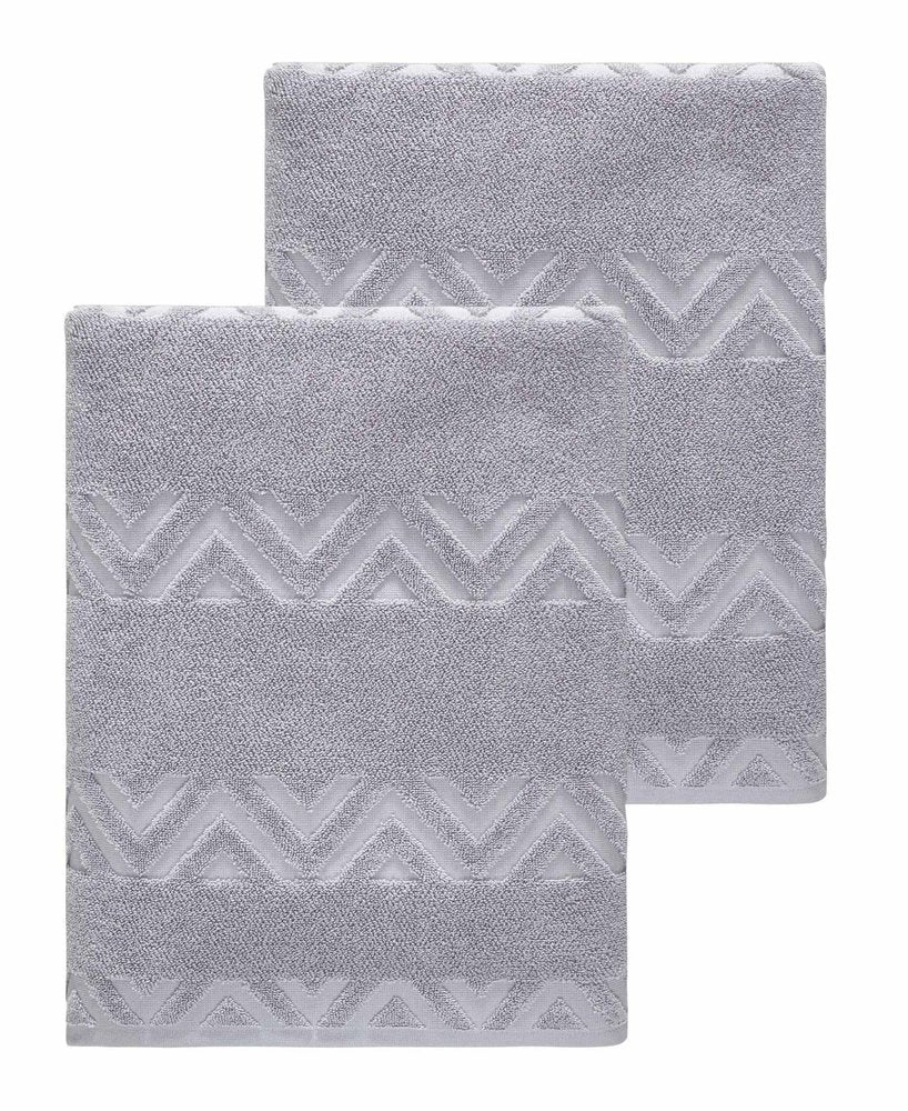 Set of Two White Geometric Turkish Cotton 40" X 70" Bath Sheet