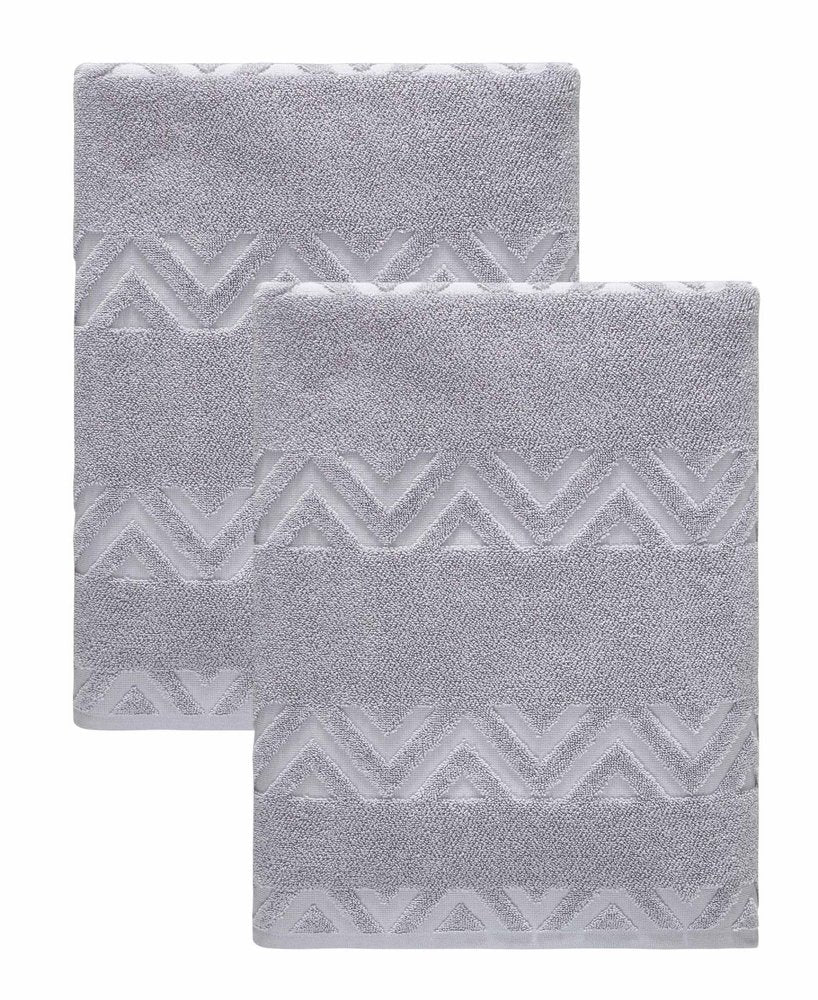 Set of Two White Geometric Turkish Cotton 27" X 54" Bath Towels