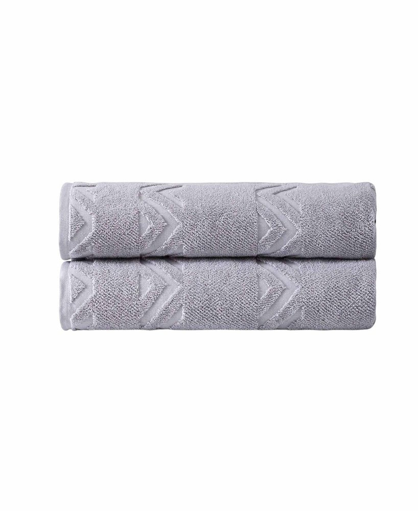 Set of Two White Geometric Turkish Cotton 27" X 54" Bath Towels