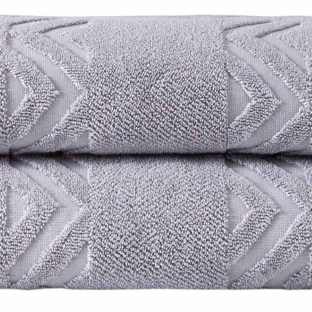 Set of Two White Geometric Turkish Cotton 27" X 54" Bath Towels