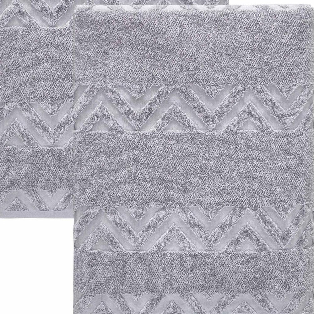 Set of Two White Geometric Turkish Cotton 27" X 54" Bath Towels