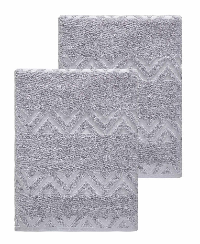 Set of Two White Geometric Turkish Cotton 27" X 54" Bath Towels