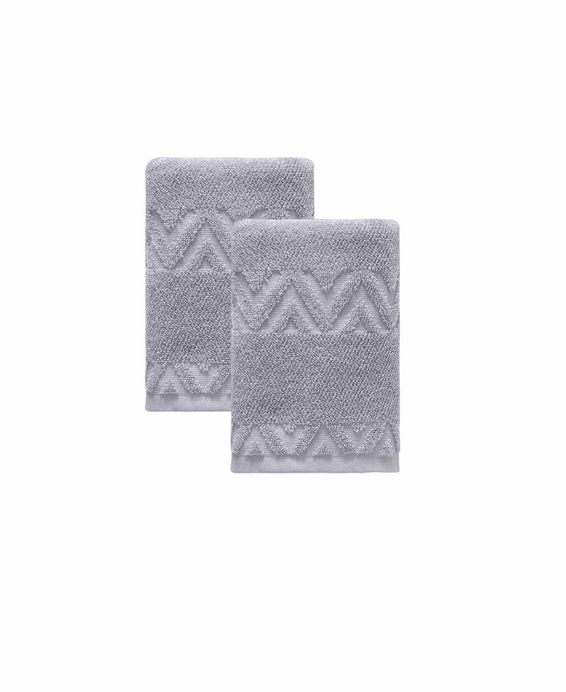 Set of Two White Geometric Turkish Cotton 16" X 30" Hand Towels