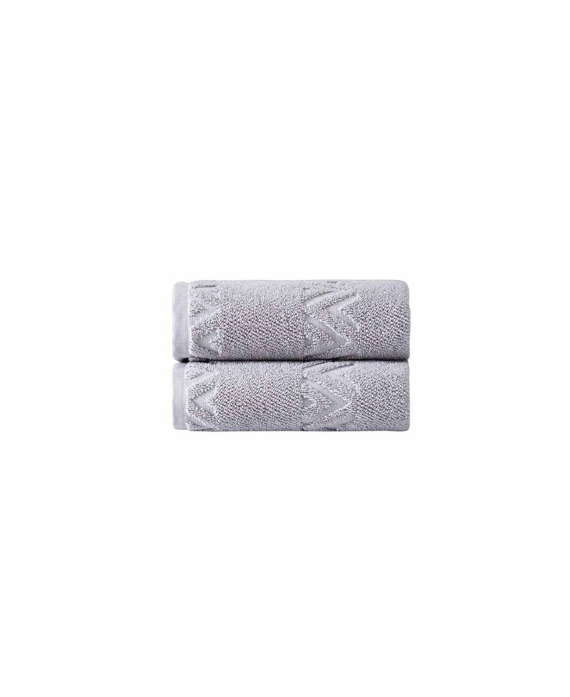Set of Two White Geometric Turkish Cotton 16" X 30" Hand Towels