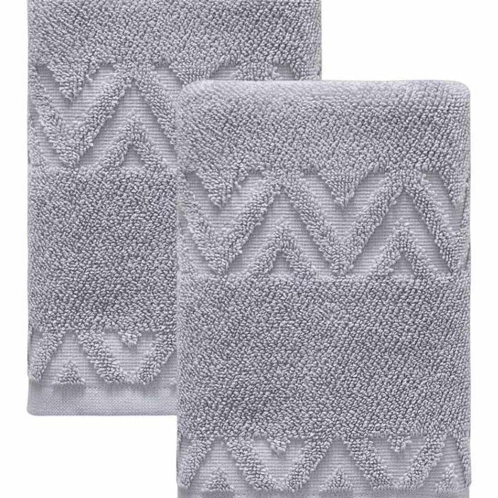 Set of Two White Geometric Turkish Cotton 16" X 30" Hand Towels