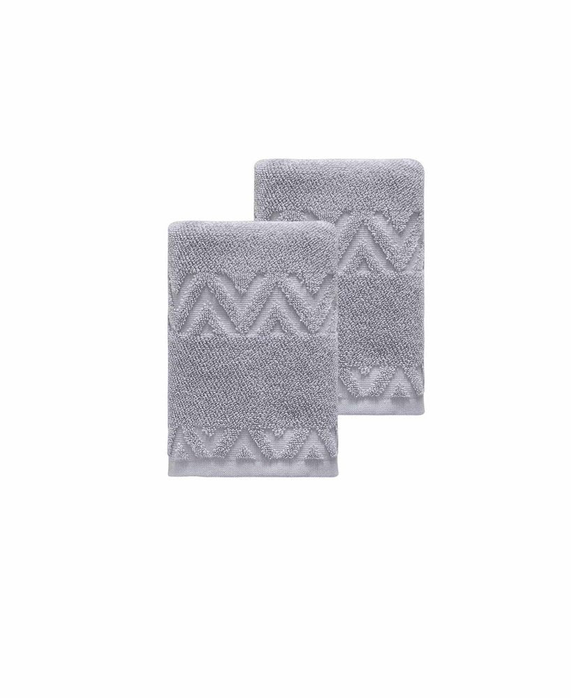 Set of Two White Geometric Turkish Cotton 16" X 30" Hand Towels