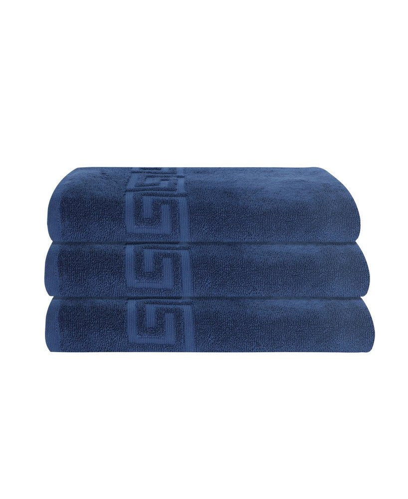 Set of Three White Greek Key Turkish Cotton 40" X 60" Bath Sheet