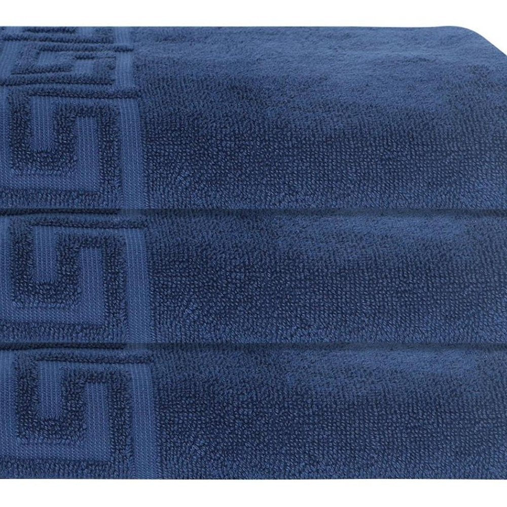 Set of Three White Greek Key Turkish Cotton 40" X 60" Bath Sheet
