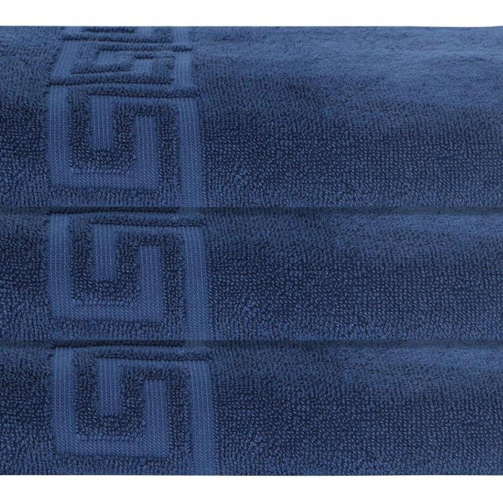 Set of Three White Greek Key Turkish Cotton 40" X 60" Bath Sheet