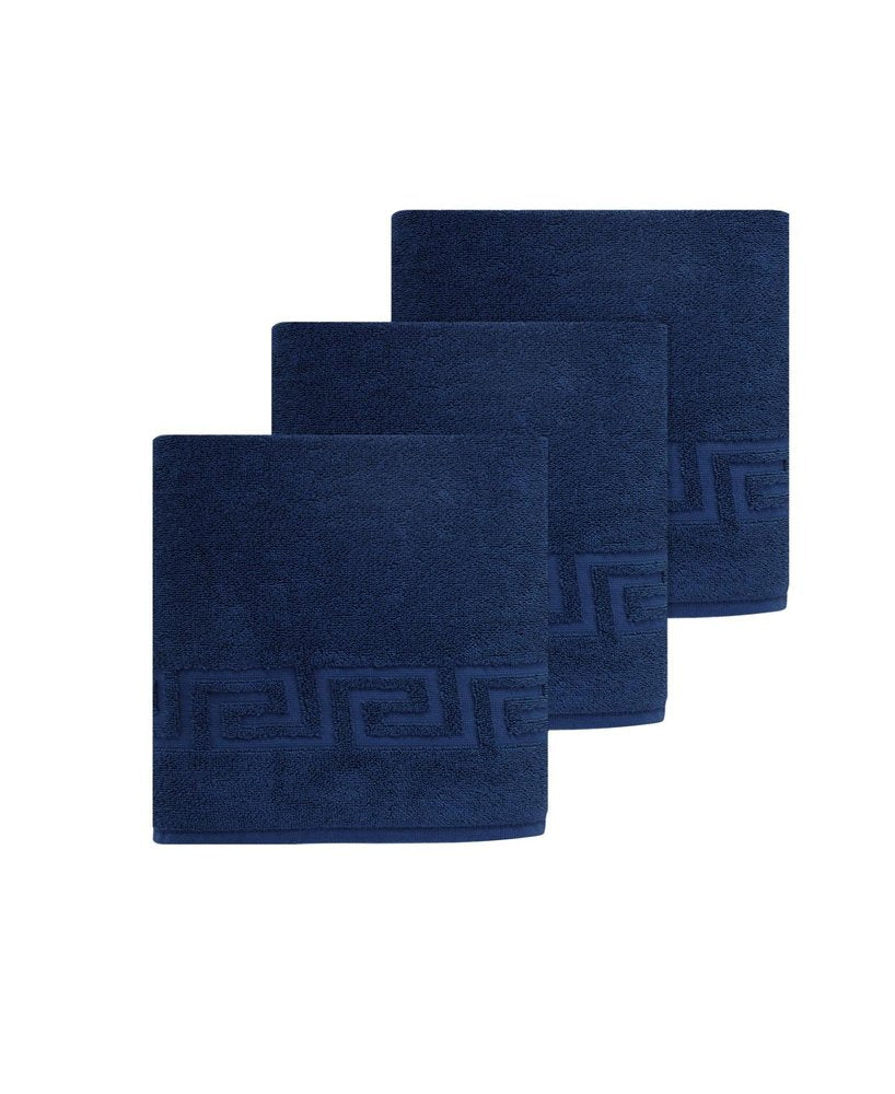 Set of Three White Greek Key Turkish Cotton 40" X 60" Bath Sheet