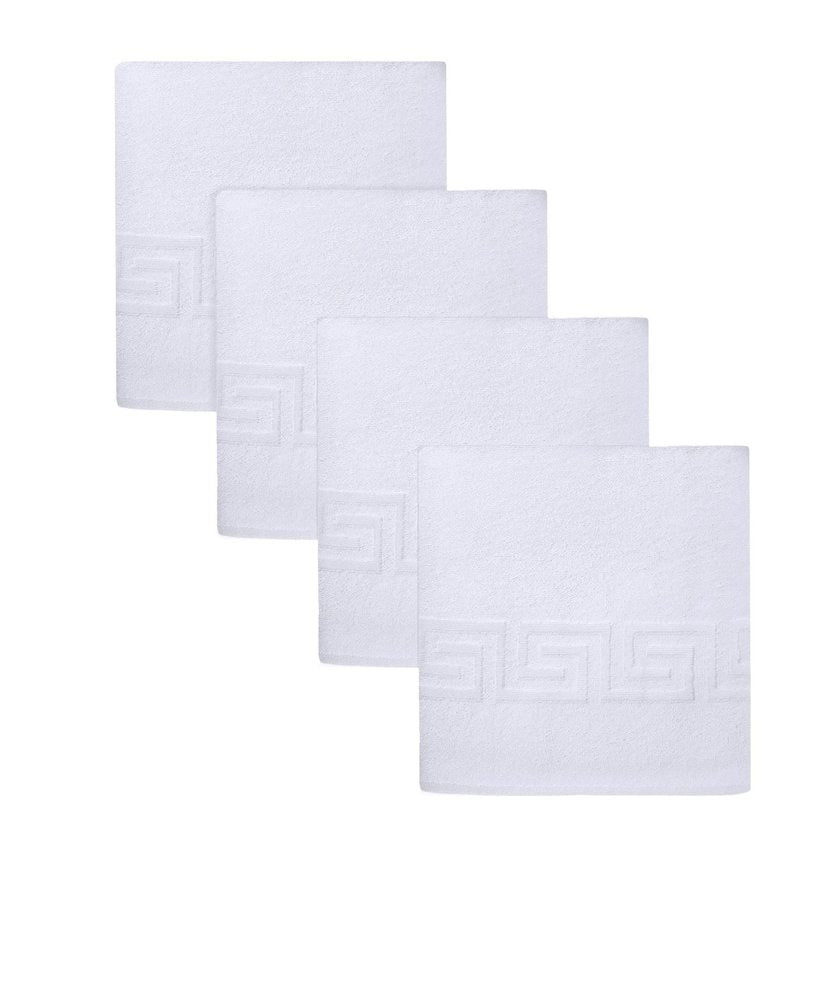 Set of Four White Greek Key Turkish Cotton 40" X 60" Bath Sheet