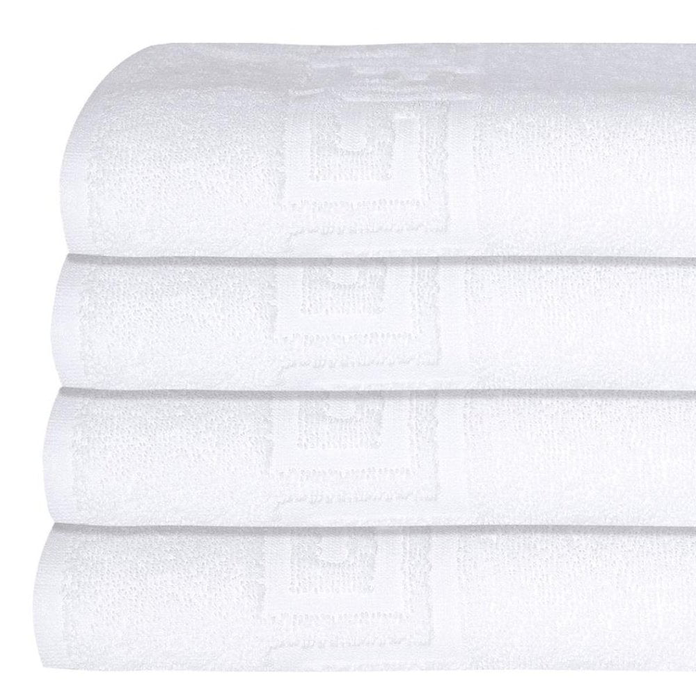 Set of Four White Greek Key Turkish Cotton 40" X 60" Bath Sheet