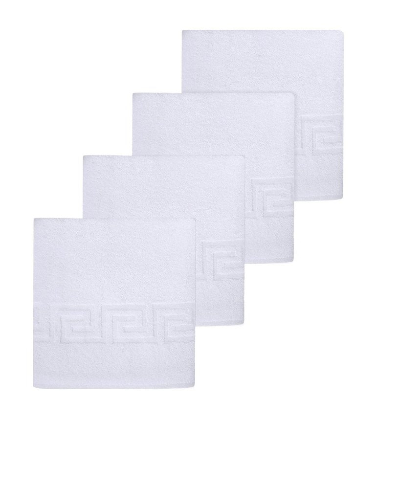 Set of Four White Greek Key Turkish Cotton 40" X 60" Bath Sheet