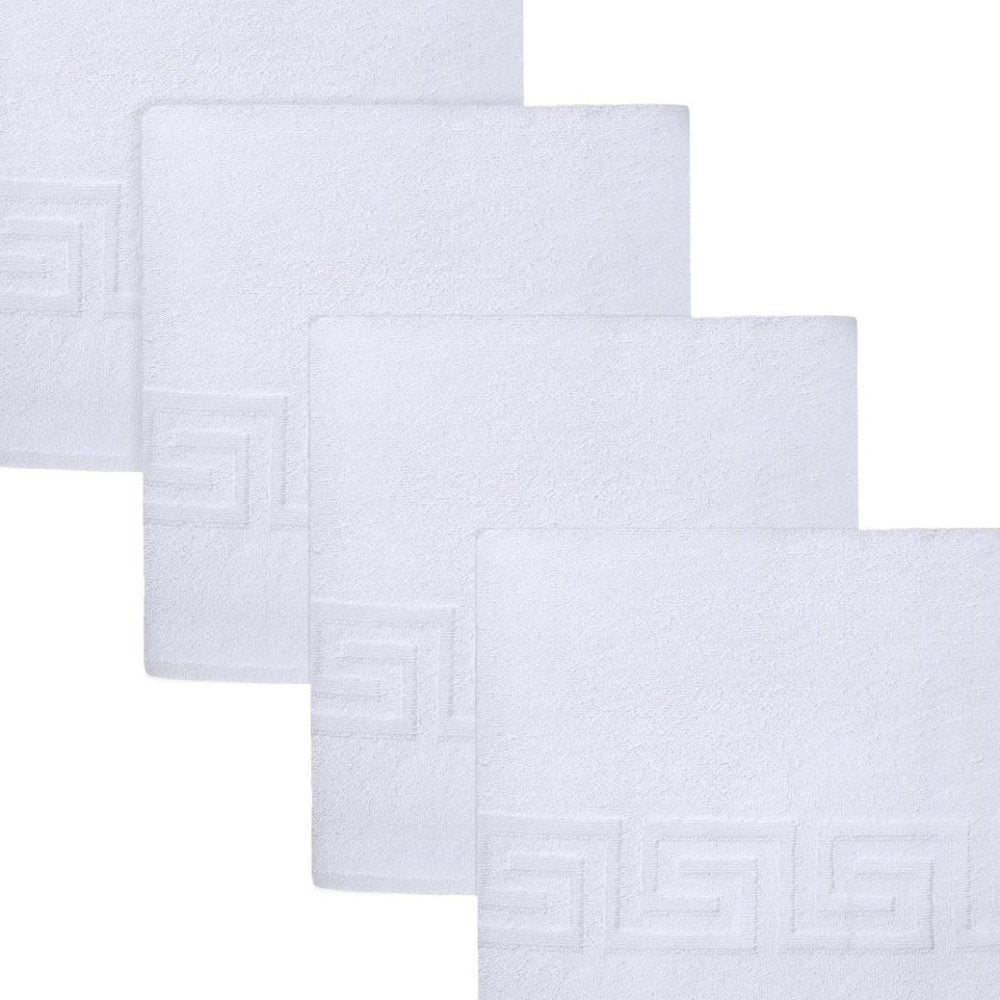 Set of Four White Greek Key Turkish Cotton 40" X 60" Bath Sheet