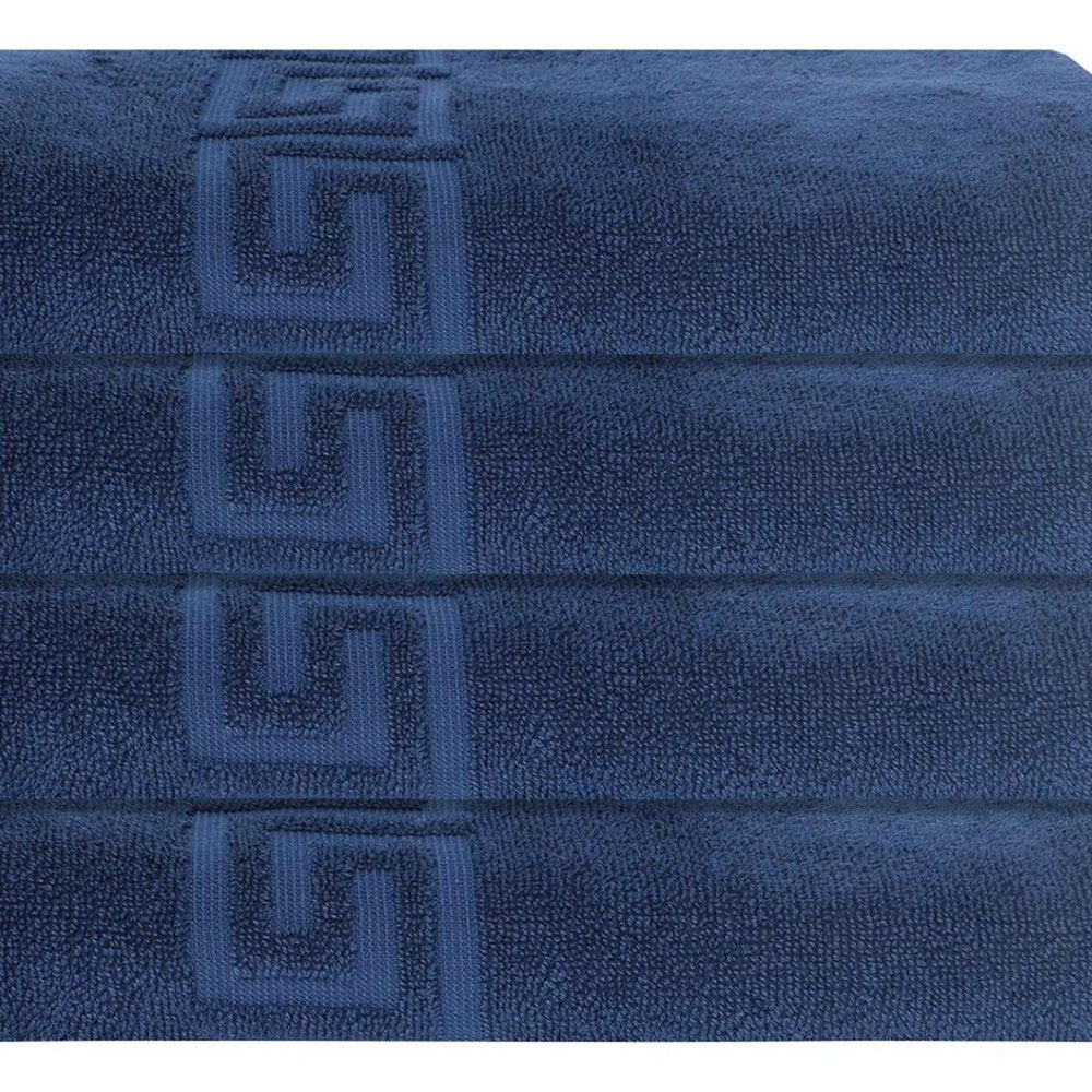 Set of Four White Greek Key Turkish Cotton 40" X 60" Bath Sheet