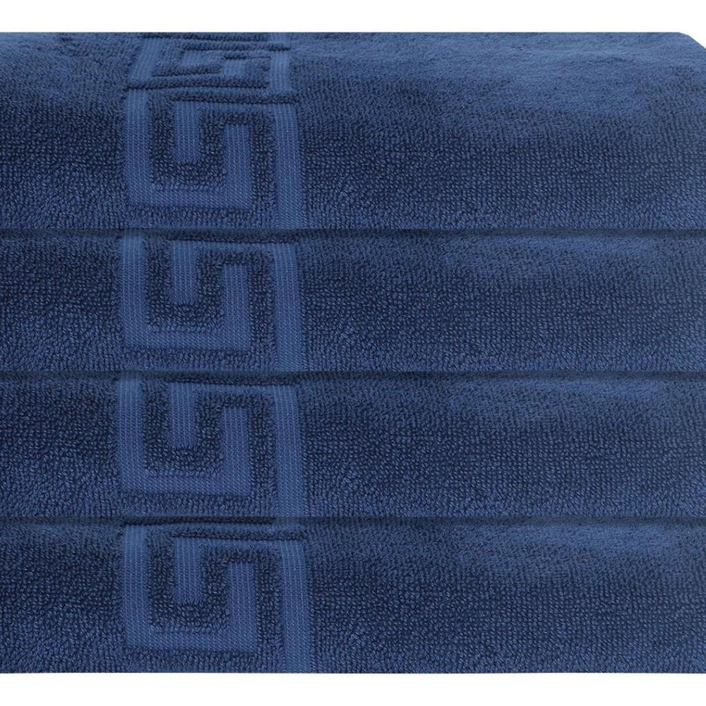 Set of Four White Greek Key Turkish Cotton 40" X 60" Bath Sheet