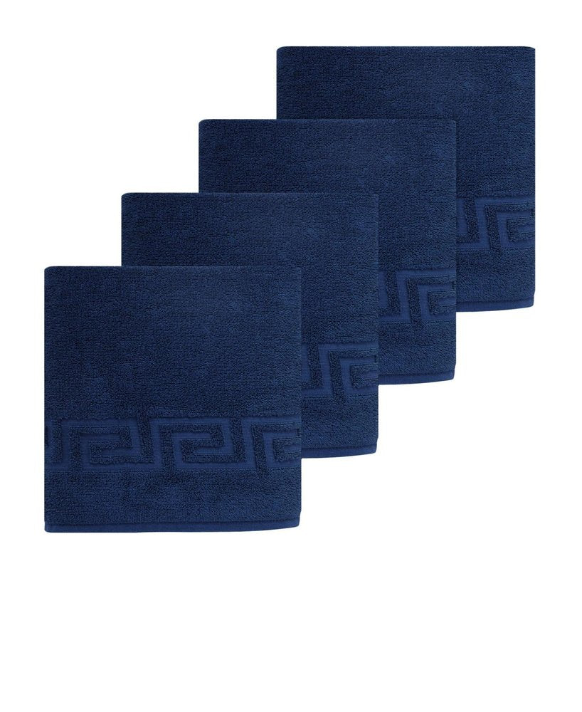 Set of Four White Greek Key Turkish Cotton 40" X 60" Bath Sheet