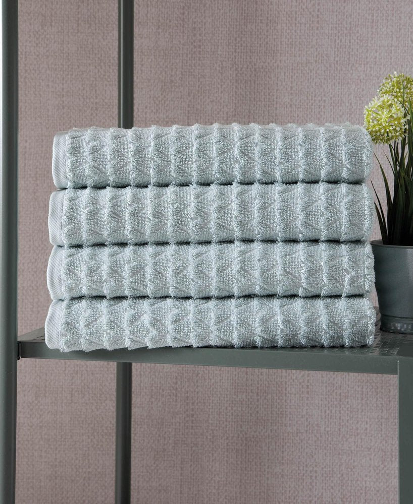 Set of Four White Geometric Turkish Cotton 27" X 54" Bath Towels