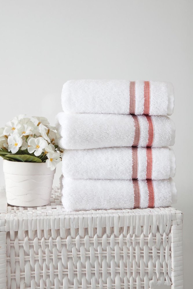 Set of Four White Turkish Cotton 16" X 30" Hand Towels