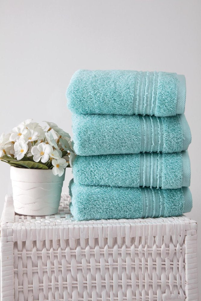 Set of Four Aqua Turkish Cotton 16" X 30" Hand Towels