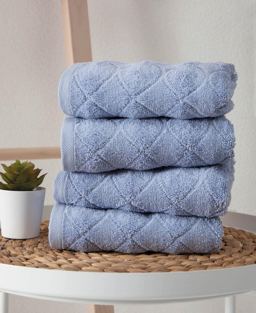 Set of Four White Geometric Turkish Cotton 16" X 30" Hand Towels