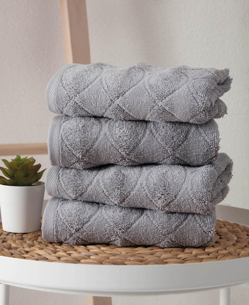 Set of Four White Geometric Turkish Cotton 16" X 30" Hand Towels