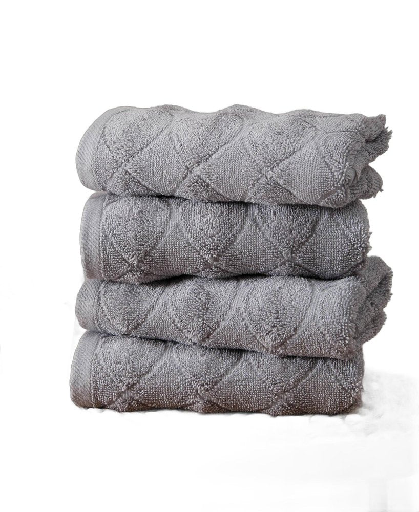 Set of Four White Geometric Turkish Cotton 16" X 30" Hand Towels