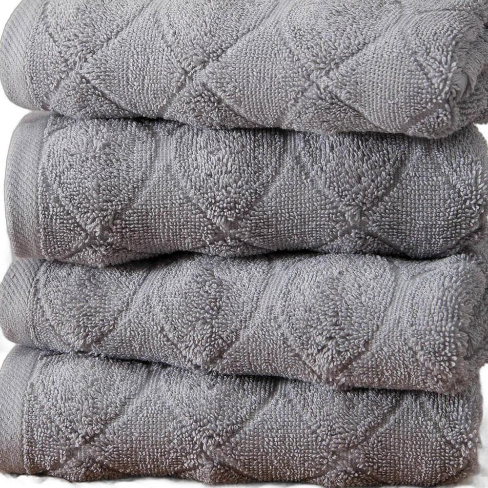 Set of Four White Geometric Turkish Cotton 16" X 30" Hand Towels