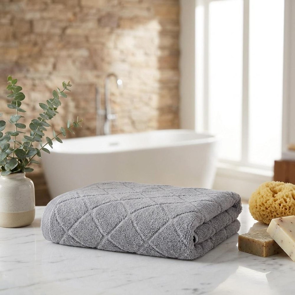 Set of Four White Geometric Turkish Cotton 16" X 30" Hand Towels