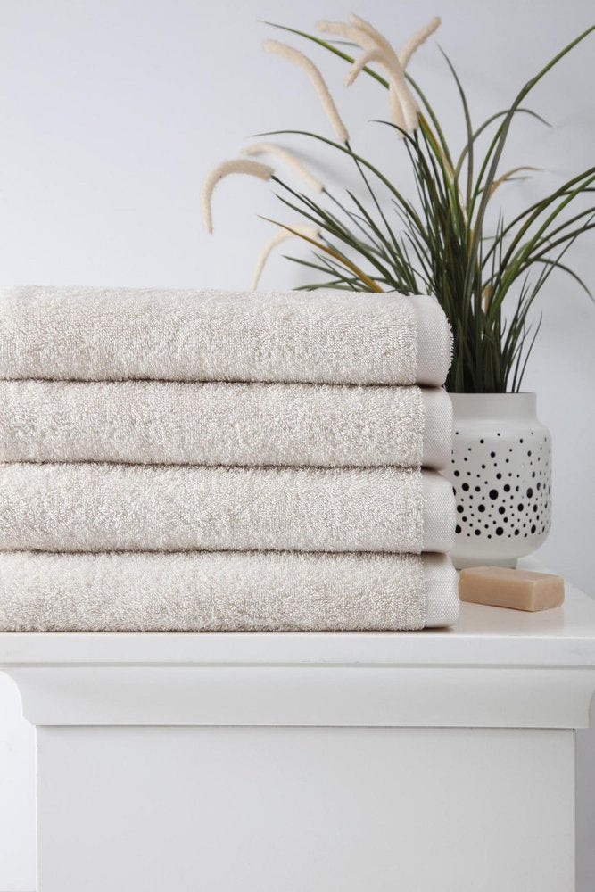 Set of Four Beige Turkish Cotton 27" X 54" Bath Towels