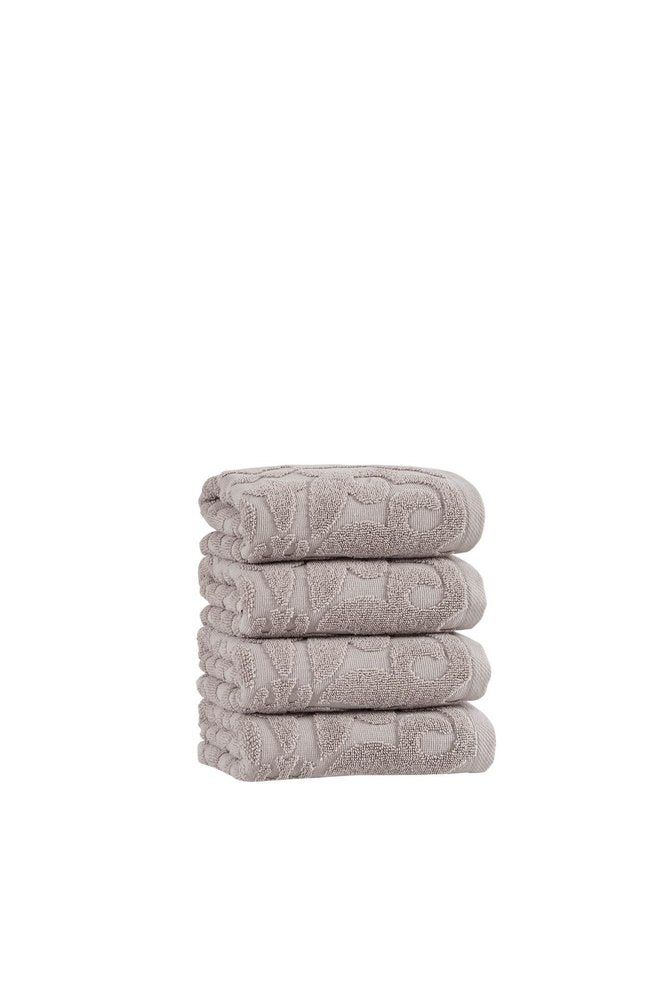 Set of Four Brown Floral Turkish Cotton 16" X 30" Hand Towels