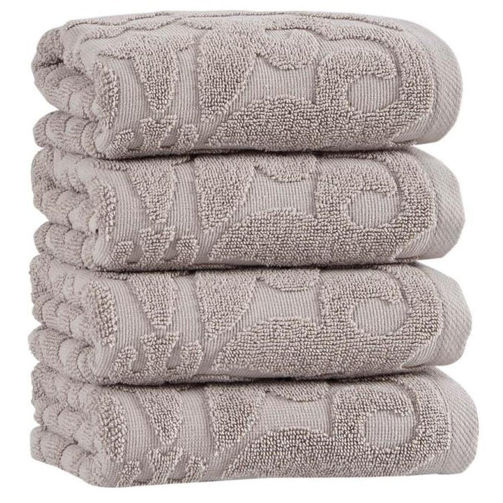 Set of Four Brown Floral Turkish Cotton 16" X 30" Hand Towels