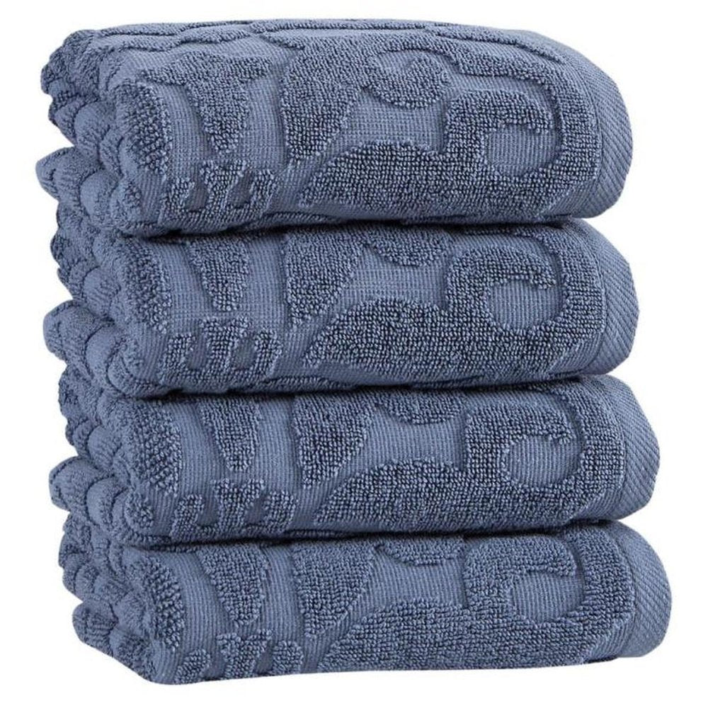 Set of Four Brown Floral Turkish Cotton 16" X 30" Hand Towels