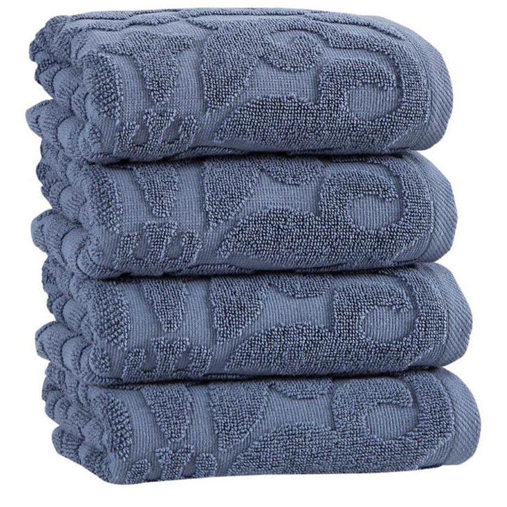 Set of Four Brown Floral Turkish Cotton 16" X 30" Hand Towels