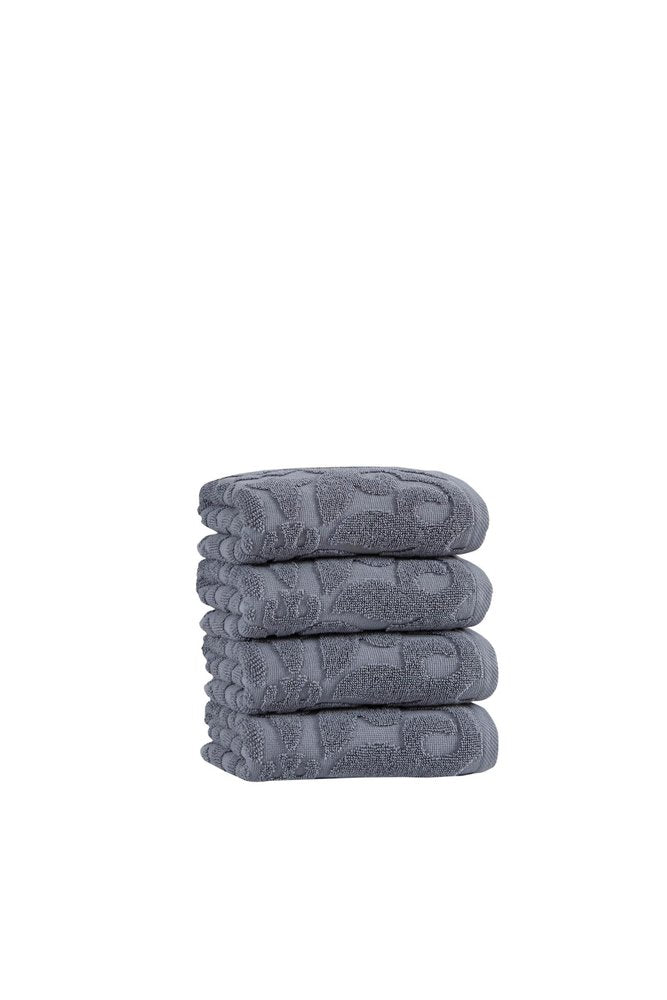 Set of Four Brown Floral Turkish Cotton 16" X 30" Hand Towels
