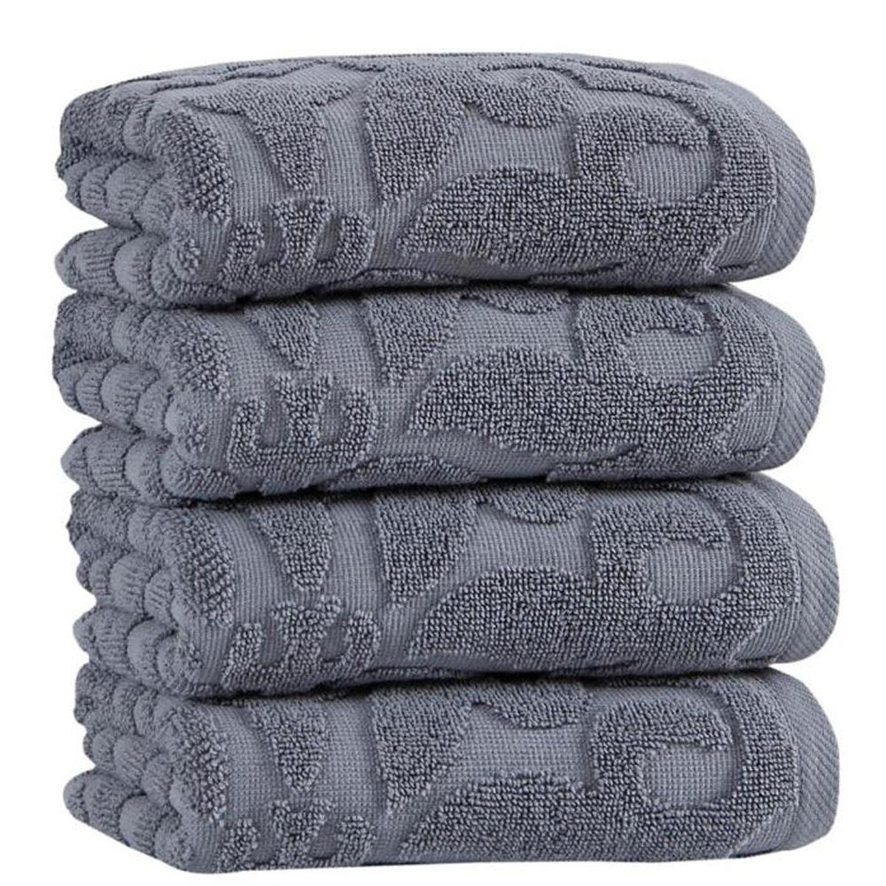 Set of Four Brown Floral Turkish Cotton 16" X 30" Hand Towels