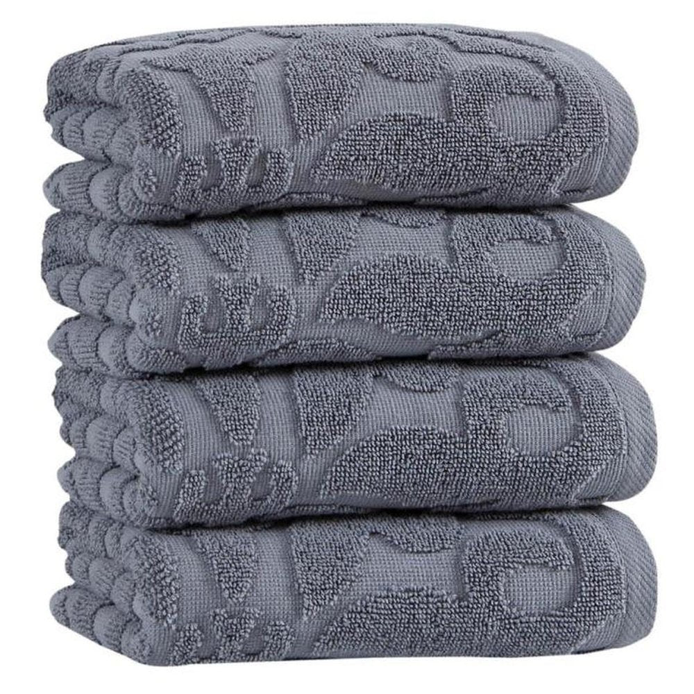 Set of Four Brown Floral Turkish Cotton 16" X 30" Hand Towels