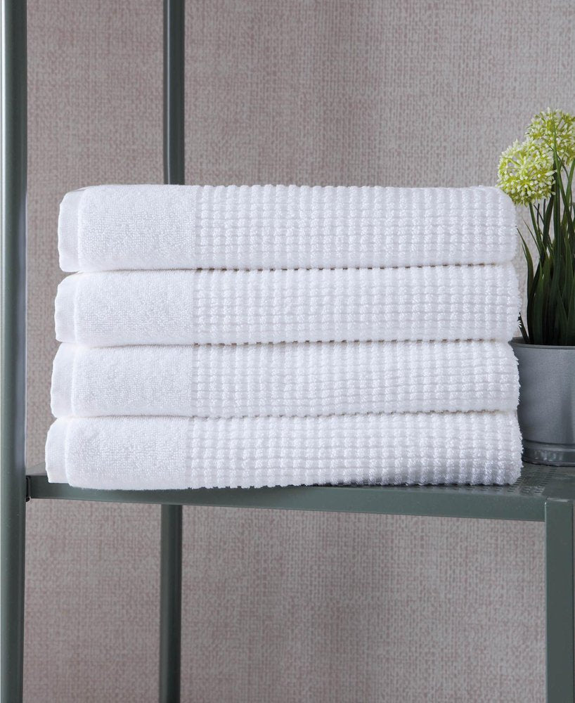 Set of Four White Polka Dots Turkish Cotton 27" X 54" Bath Towels